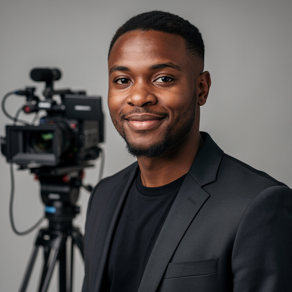 Studio photo of a British man camera operator